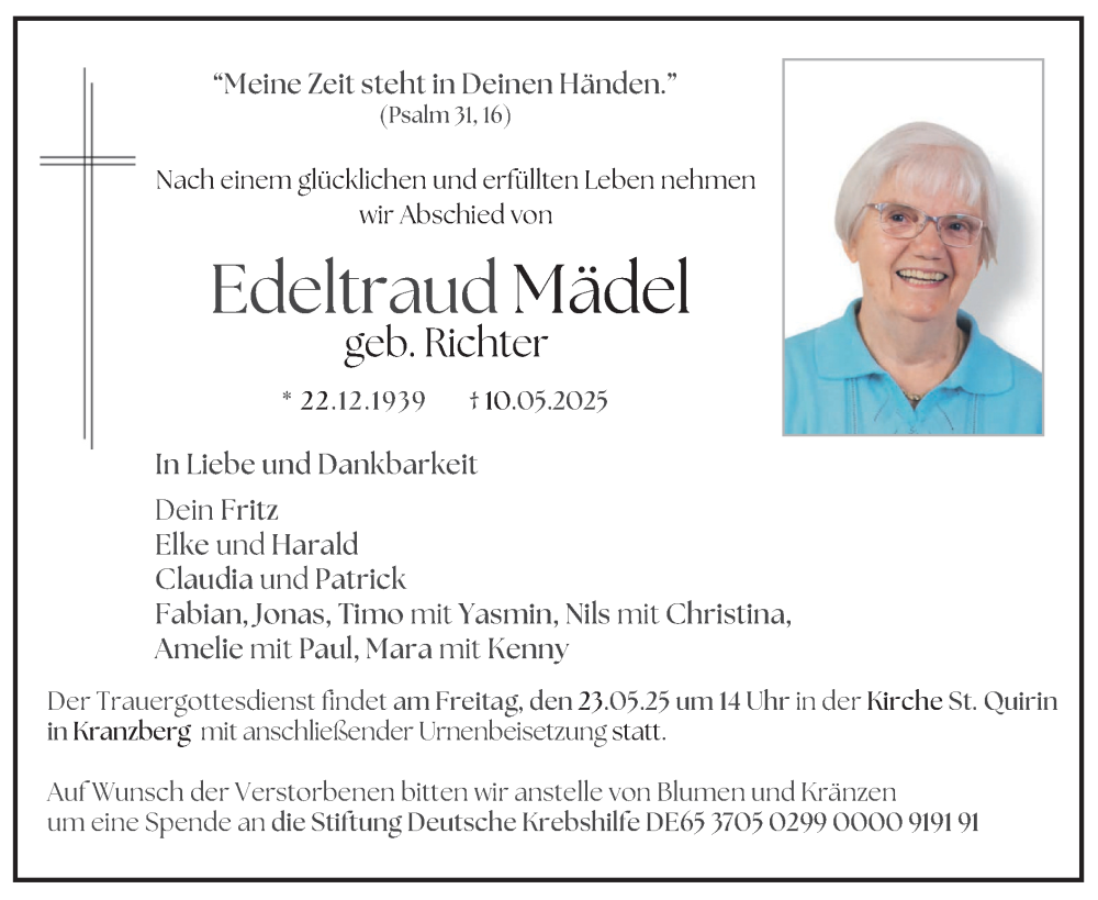  Traueranzeige für Edeltraud Mädel vom 19.05.2025 aus merkurtz