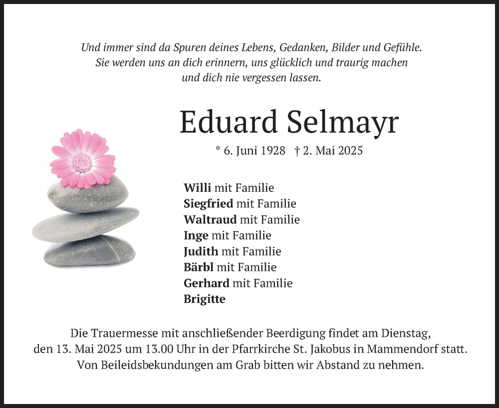  Traueranzeige für Eduard Selmayr vom 07.05.2025 aus merkurtz
