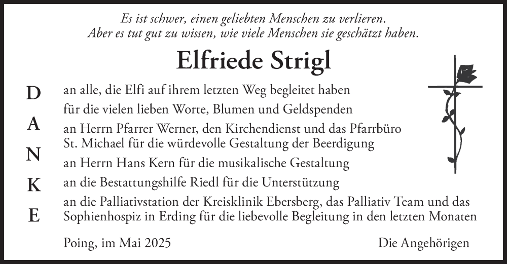  Traueranzeige für Elfriede Strigl vom 10.05.2025 aus merkurtz