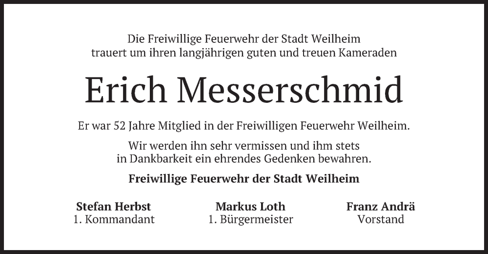  Traueranzeige für Erich Messerschmid vom 16.05.2025 aus merkurtz