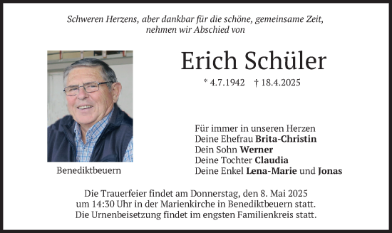 Traueranzeige von Erich Schüler von merkurtz