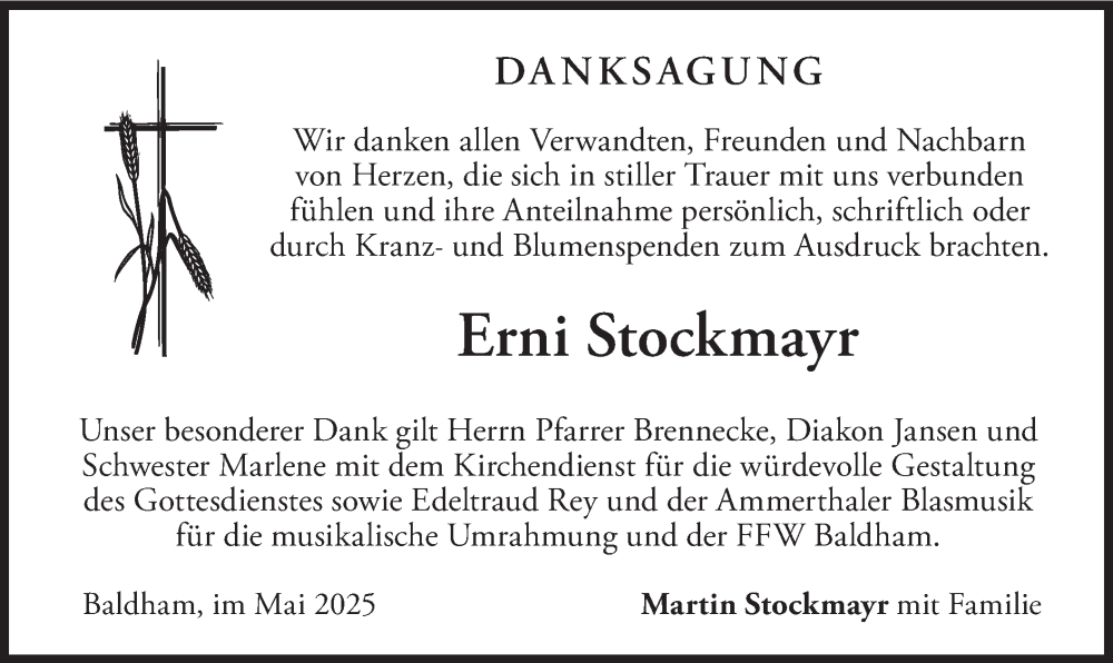  Traueranzeige für Erni Stockmayr vom 03.05.2025 aus merkurtz
