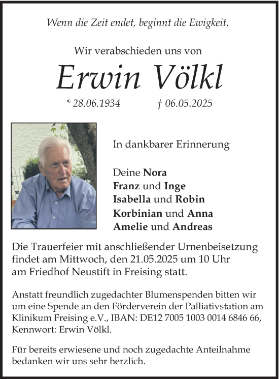 Traueranzeige von Erwin Völkl von merkurtz
