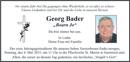Traueranzeige von Georg Bader von merkurtz
