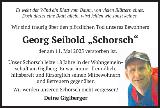Traueranzeige von Georg Seibold von merkurtz