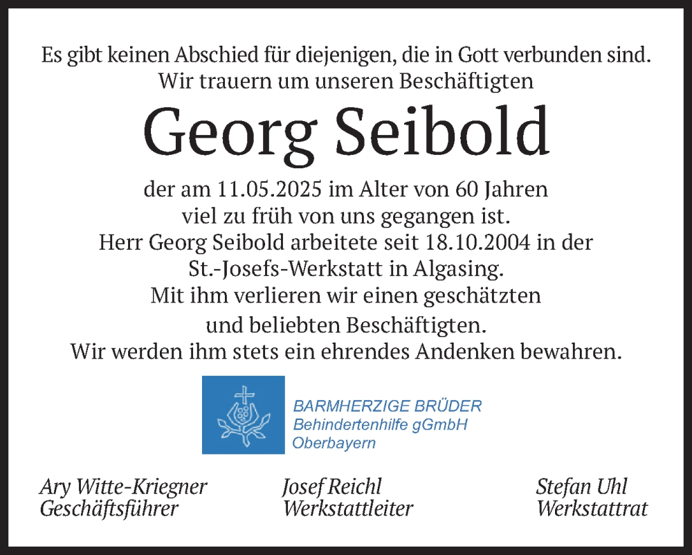  Traueranzeige für Georg Seibold vom 16.05.2025 aus merkurtz