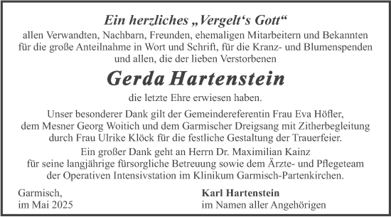 Traueranzeige von Gerda Hartenstein von merkurtz