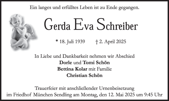 Traueranzeige von Gerda Eva Schreiber von merkurtz