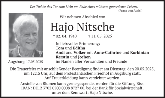 Traueranzeige von Hajo Nitsche von merkurtz