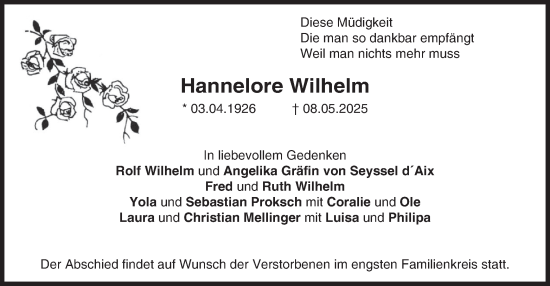 Traueranzeige von Hannelore Wilhelm von merkurtz