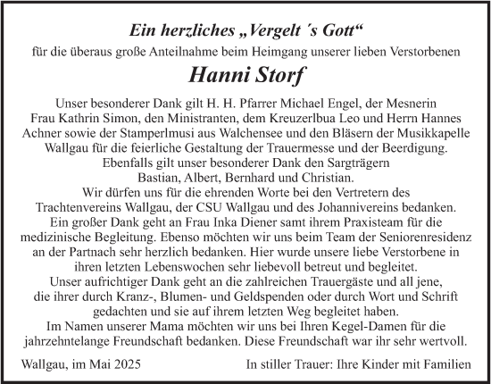 Traueranzeige von Hanni Storf von merkurtz