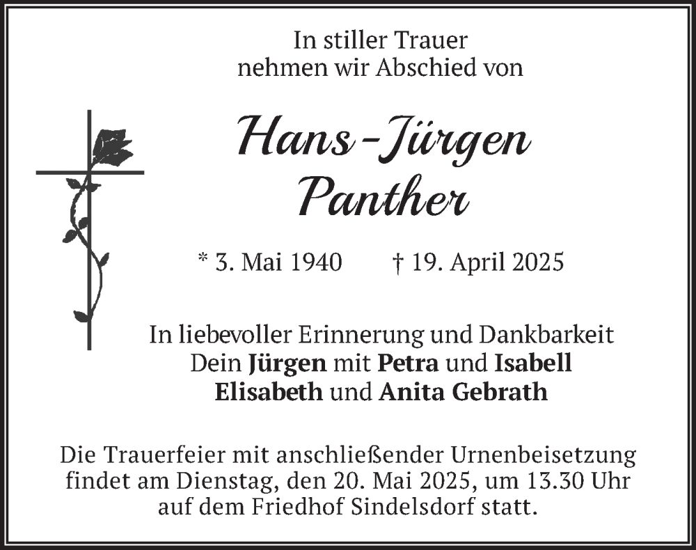  Traueranzeige für Hans-Jürgen Panther vom 10.05.2025 aus merkurtz