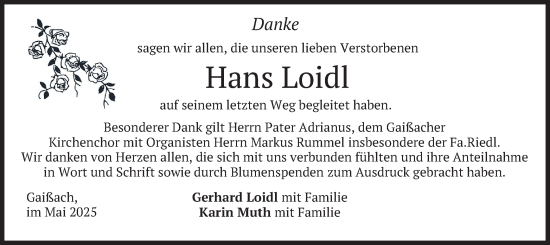 Traueranzeige von Hans Loidl von merkurtz