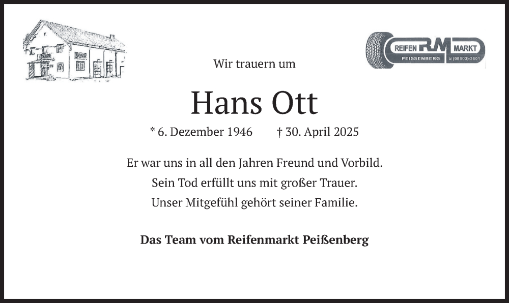  Traueranzeige für Hans Ott vom 16.05.2025 aus merkurtz
