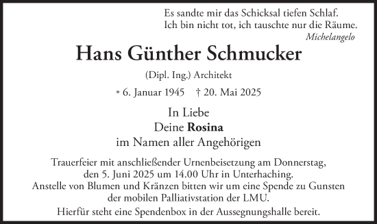 Traueranzeige von Hans Günther Schmucker von merkurtz