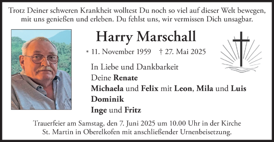 Traueranzeige von Harry Marschall von merkurtz