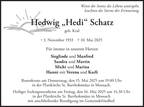 Traueranzeige von Hedwig Schatz von merkurtz