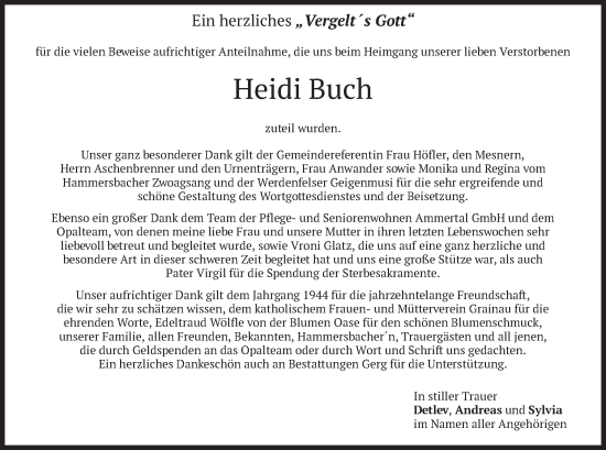 Traueranzeige von Heidi Buch von merkurtz