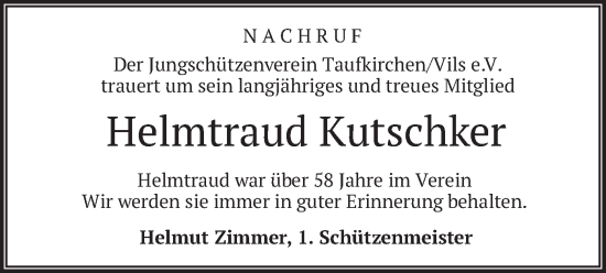 Traueranzeige von Helmtraud Kutschker von merkurtz