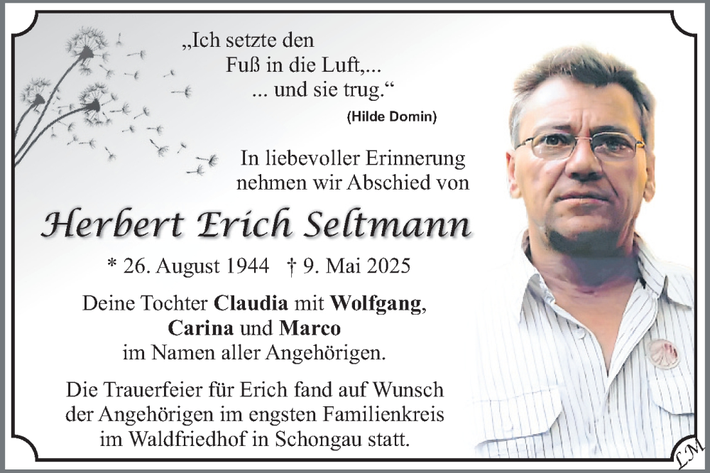  Traueranzeige für Herbert Erich Seltmann vom 24.05.2025 aus merkurtz