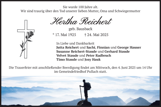 Traueranzeige von Hertha Reichert von merkurtz