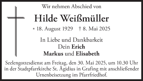 Traueranzeige von Hilde Weißmüller von merkurtz