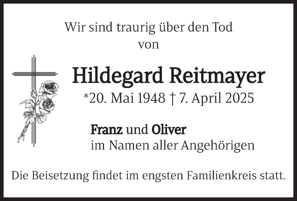  Traueranzeige für Hildegard Reitmayer vom 06.05.2025 aus merkurtz