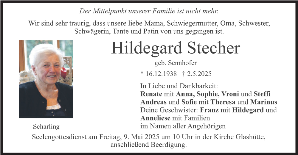  Traueranzeige für Hildegard Stecher vom 06.05.2025 aus merkurtz