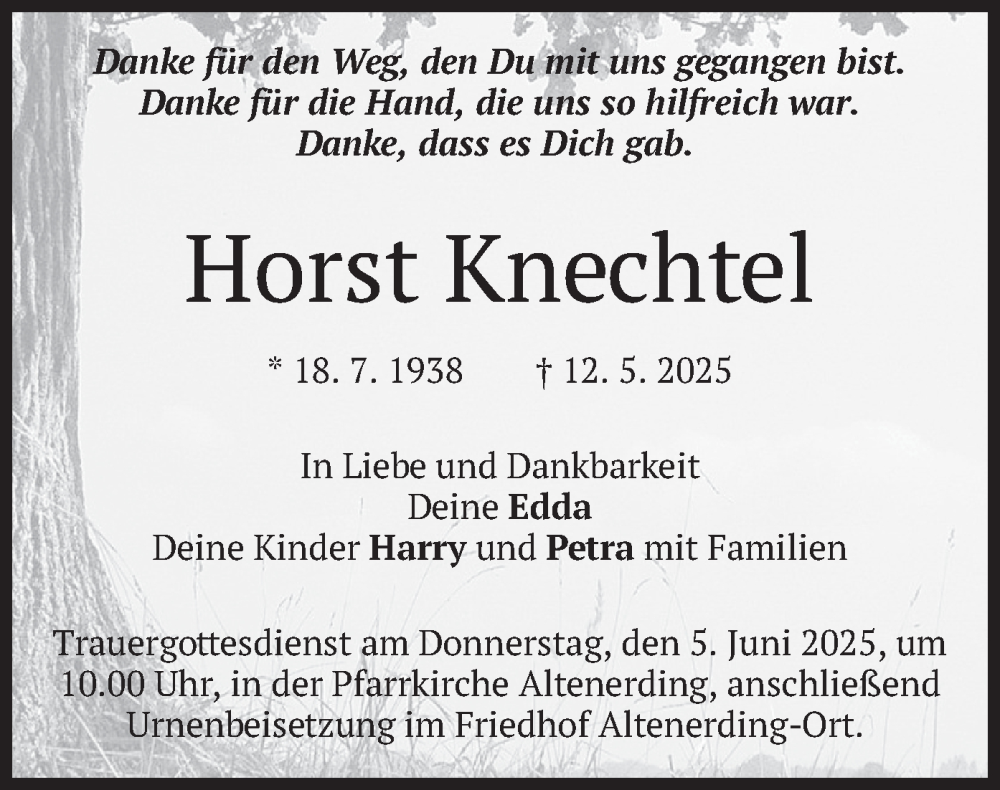  Traueranzeige für Horst Knechtel vom 31.05.2025 aus merkurtz