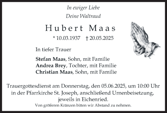Traueranzeige von Hubert Maas von merkurtz