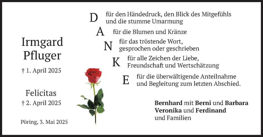  Traueranzeige für Irmgard Pfluger vom 03.05.2025 aus merkurtz