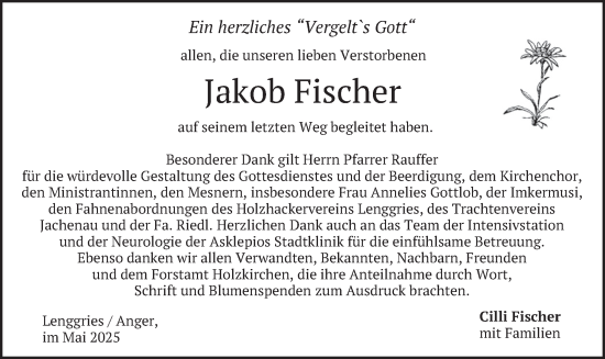 Traueranzeige von Jakob Fischer von merkurtz