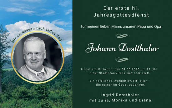 Traueranzeige von Johann Dostthaler von merkurtz