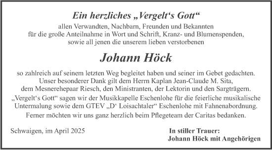 Traueranzeige von Johann Höck von merkurtz