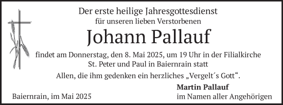 Traueranzeige von Johann Pallauf von merkurtz
