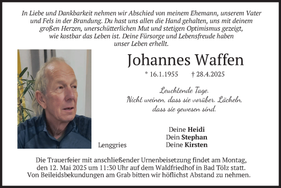 Traueranzeige von Johannes Waffen von merkurtz