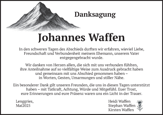 Traueranzeige von Johannes Waffen von merkurtz