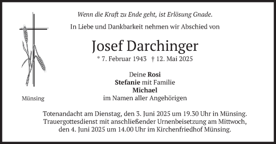 Traueranzeige von Josef Darchinger von merkurtz