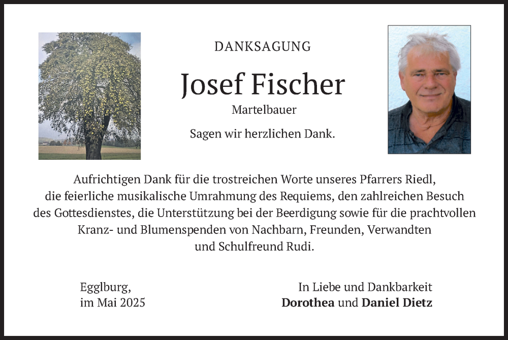  Traueranzeige für Josef Fischer vom 24.05.2025 aus merkurtz