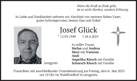 Traueranzeige von Josef Glück von merkurtz