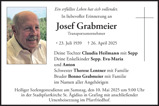 Traueranzeige von Josef Grabmeier von merkurtz