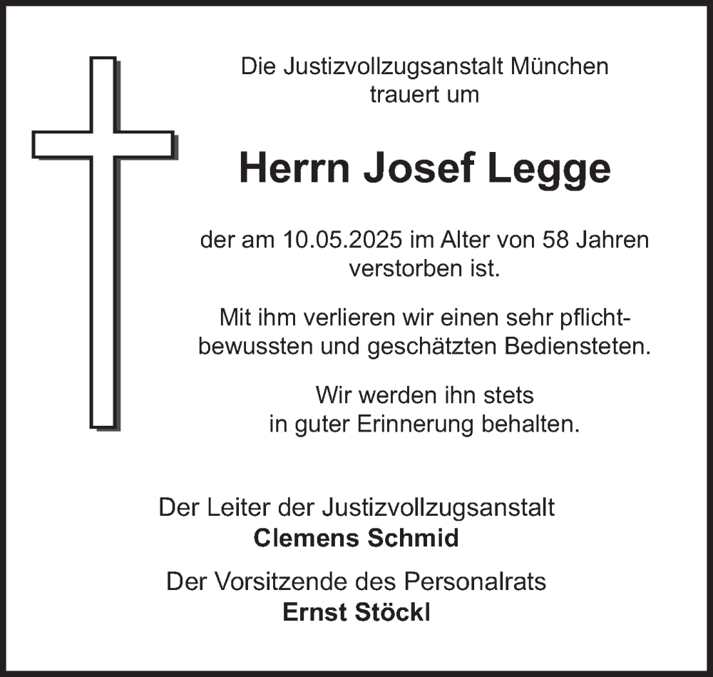  Traueranzeige für Josef Legge vom 17.05.2025 aus merkurtz
