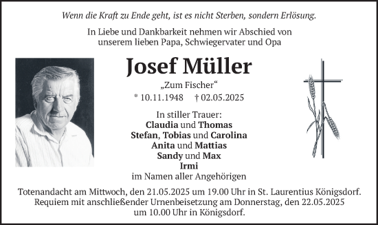 Traueranzeige von Josef Müller von merkurtz