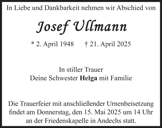 Traueranzeige von Josef Ullmann von merkurtz