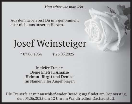 Traueranzeige von Josef Weinsteiger von merkurtz