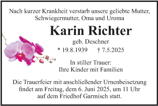 Traueranzeige von Karin Richter von merkurtz
