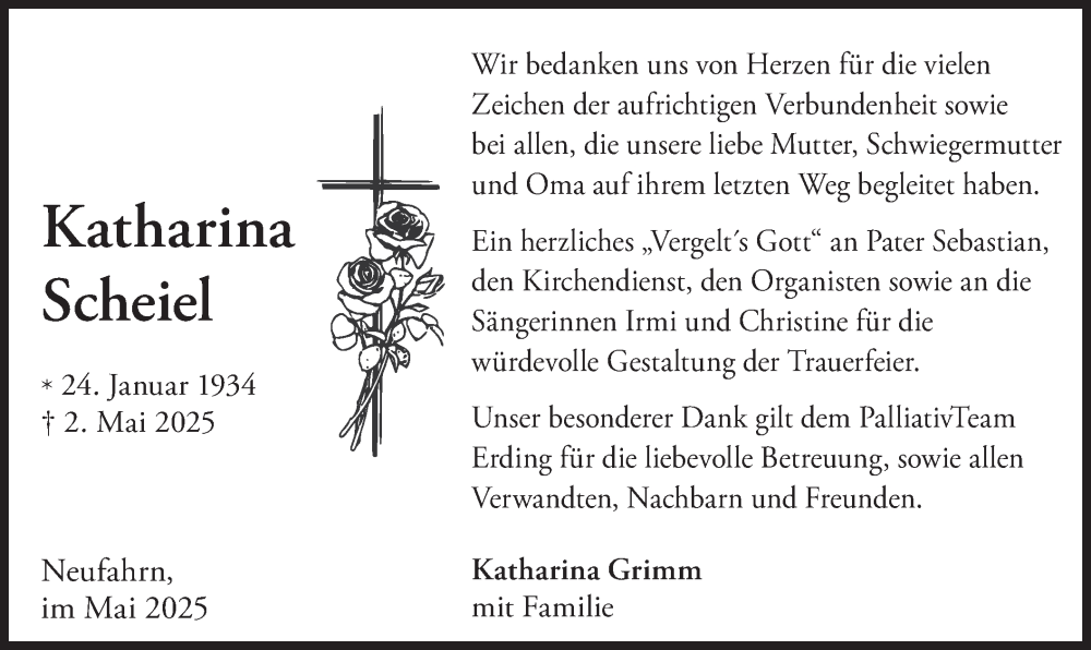  Traueranzeige für Katharina Scheiel vom 31.05.2025 aus merkurtz