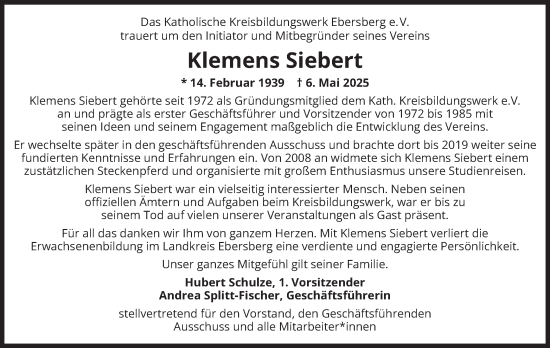 Traueranzeige von Klemens Siebert von merkurtz