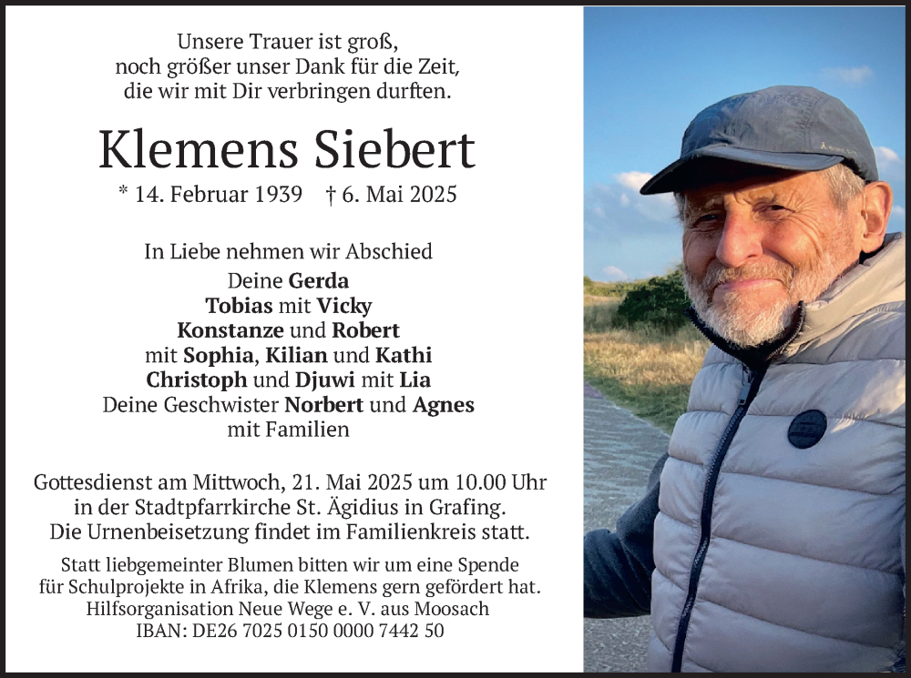  Traueranzeige für Klemens Siebert vom 10.05.2025 aus merkurtz