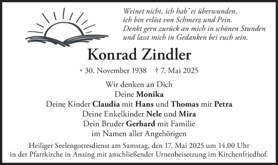 Traueranzeige von Konrad Zindler von merkurtz